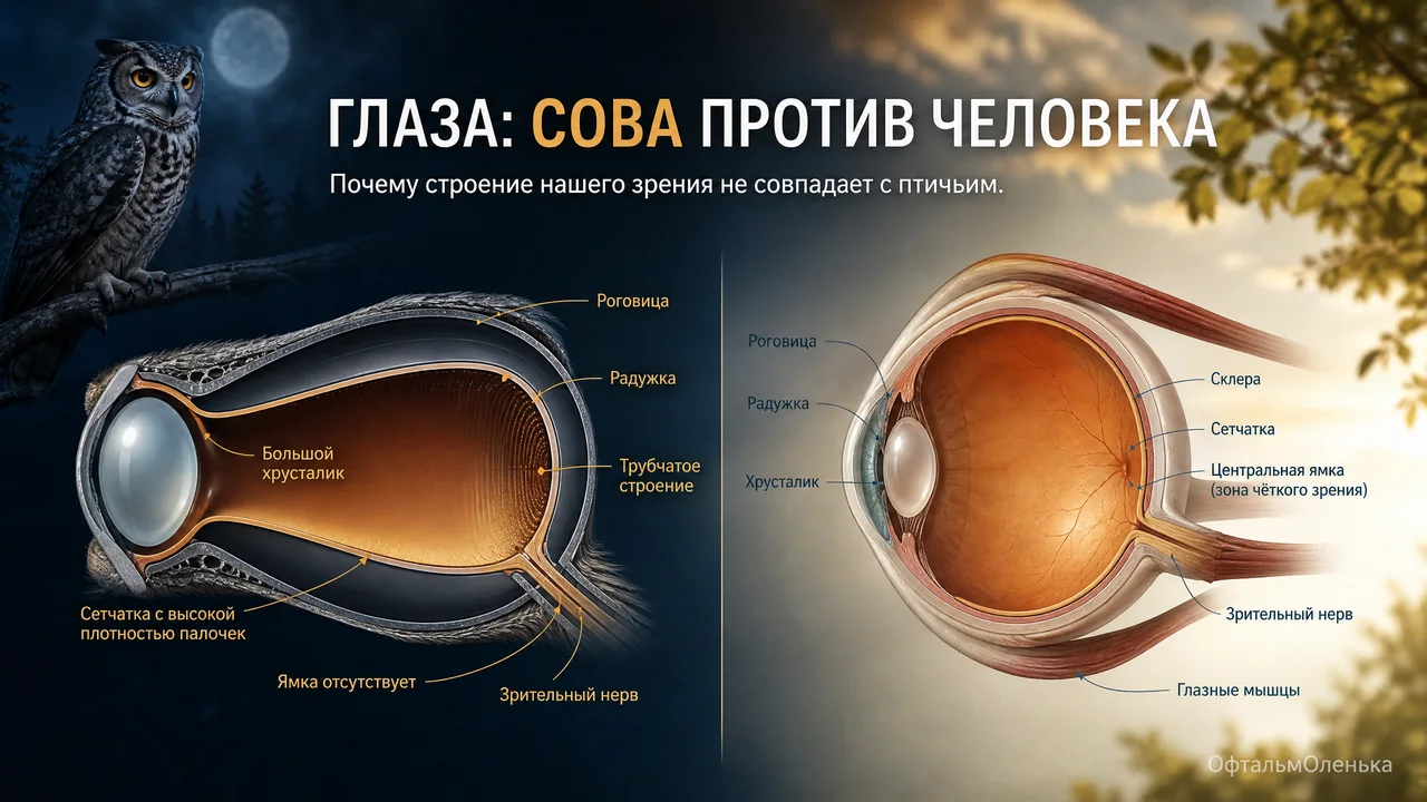 «Глаза как у совы»: почему у человека так не бывает?