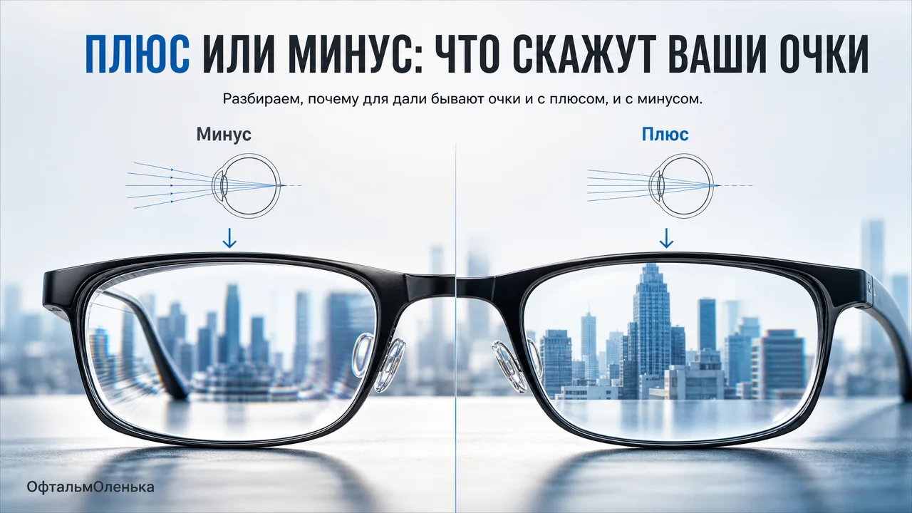 Очки для дали — это плюс или минус: от чего это зависит