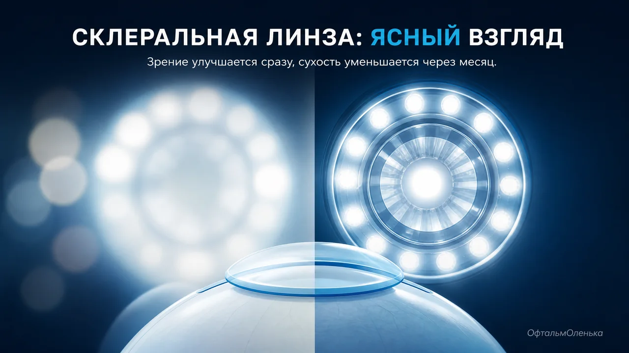 Склеральные линзы при кератоконусе: зрение лучше сразу, сухость меньше через месяц