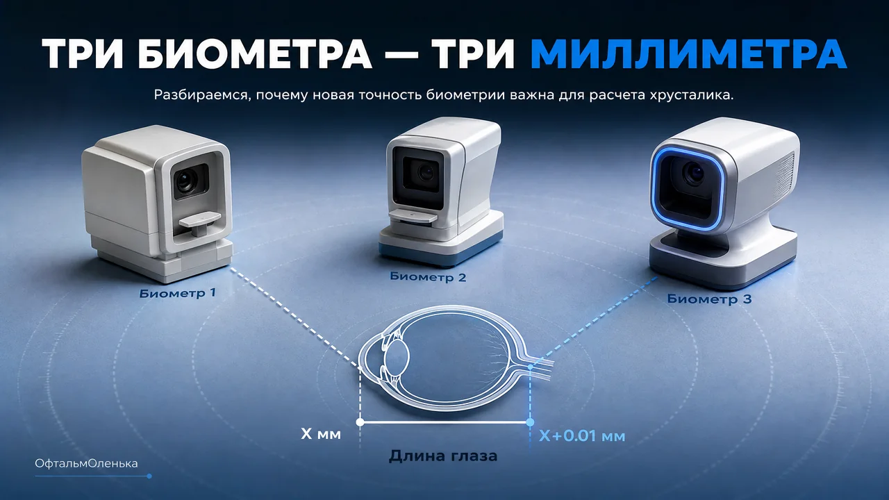 Три биометра — три разных миллиметра: что это значит для расчёта хрусталика