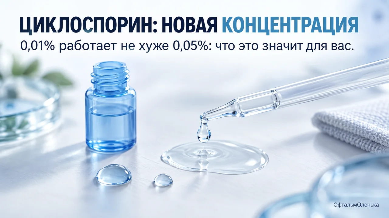 Циклоспорин 0,01% вместо 0,05%: капли от сухости глаза работают не хуже, но это лишь фаза 2