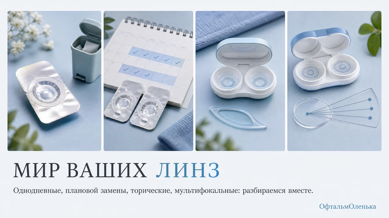 Виды контактных линз: однодневные, плановой замены, торические, мультифокальные