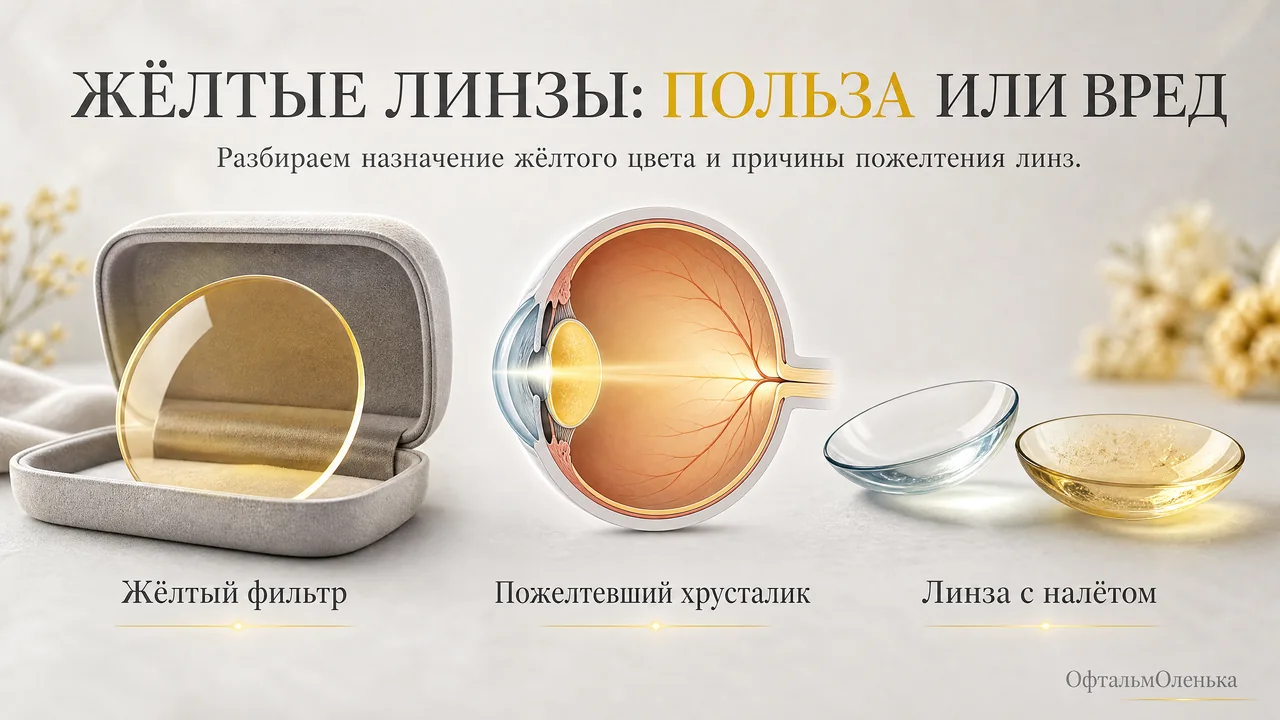 Жёлтые линзы: зачем жёлтый фильтр и что делать, если линза пожелтела